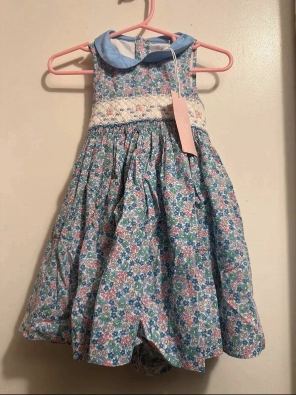 Blue Floral Peter Pan Collar Girls' Smocked Waist Dress 18M NWT